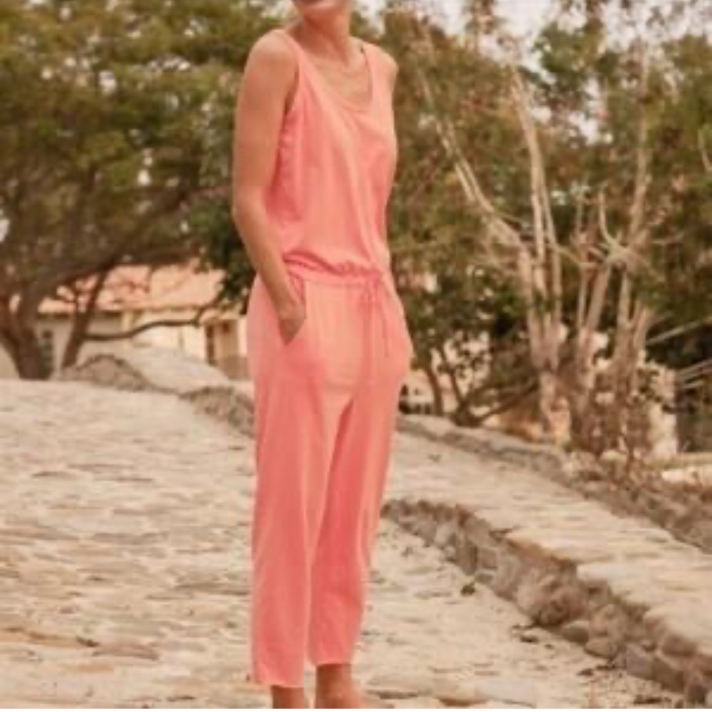 Frank & Eileen Women's Tank Pink Jumpsuit Romper Medium Drawstring Waist